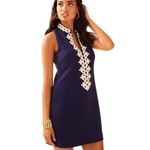 Lilly Pulitzer Callista Shift Dress Women's SZ XS Navy Blue Zip Front Sleeveless